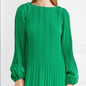 Maje Pleated Crepe Mini Dress in Forest Green